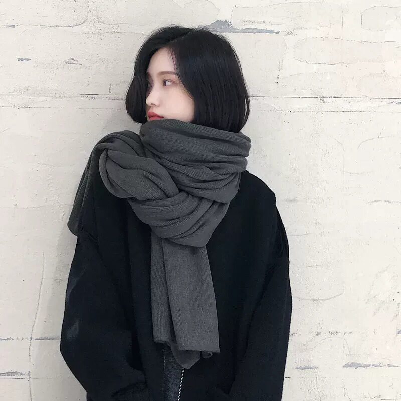 韩版纯色针织毛线围巾女秋冬季加围巾/丝巾/披肩
