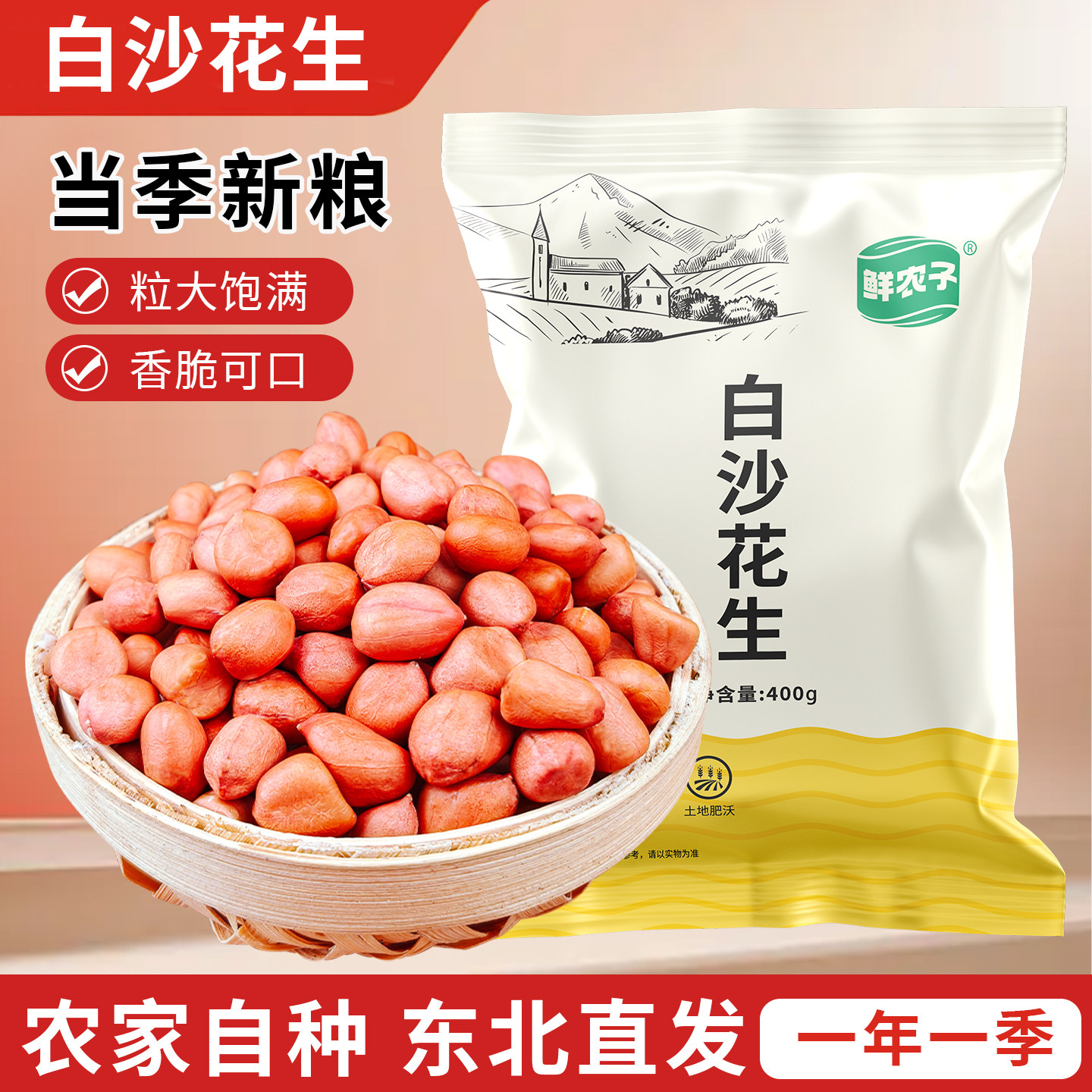 东北白沙花生米 2025 年新货白皮花生仁生花生农家五谷杂粮粥