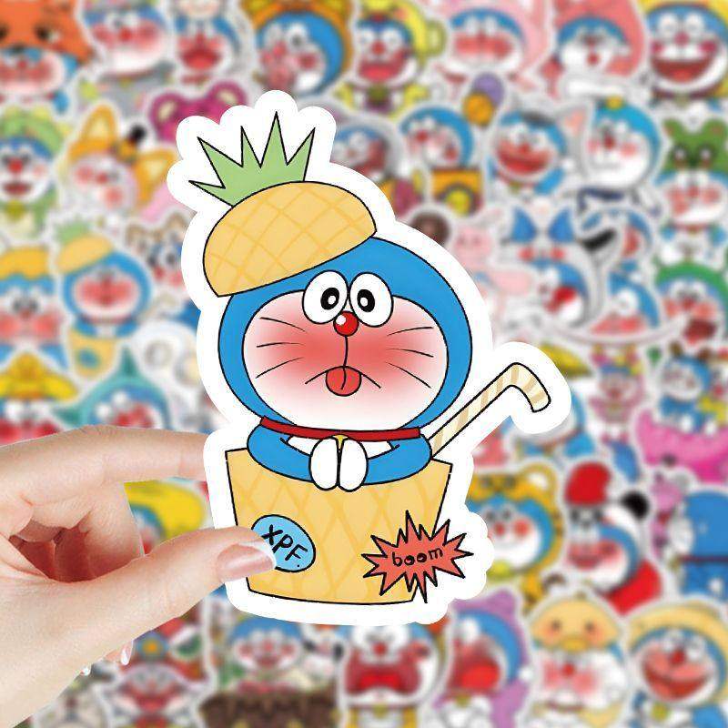 130张哆啦a梦贴纸卡通可爱爆款DIY手账玻璃门电脑少女心防水贴
