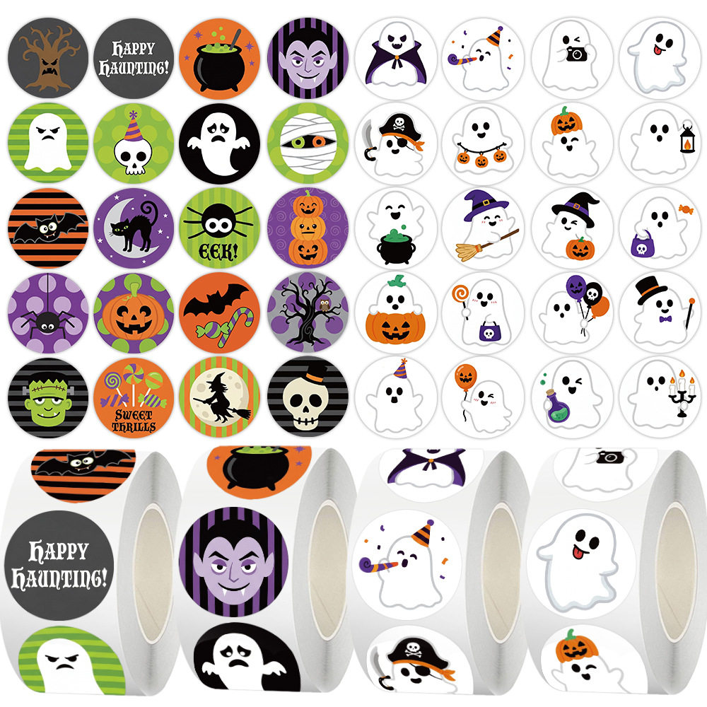 5100贴万圣节封口贴纸Halloween南瓜幽灵骷髅图案橱窗diy礼品装饰