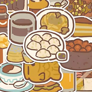 120张动物餐厅菜谱手机壳贴画防水贴纸可爱ins卡通手账素材diy