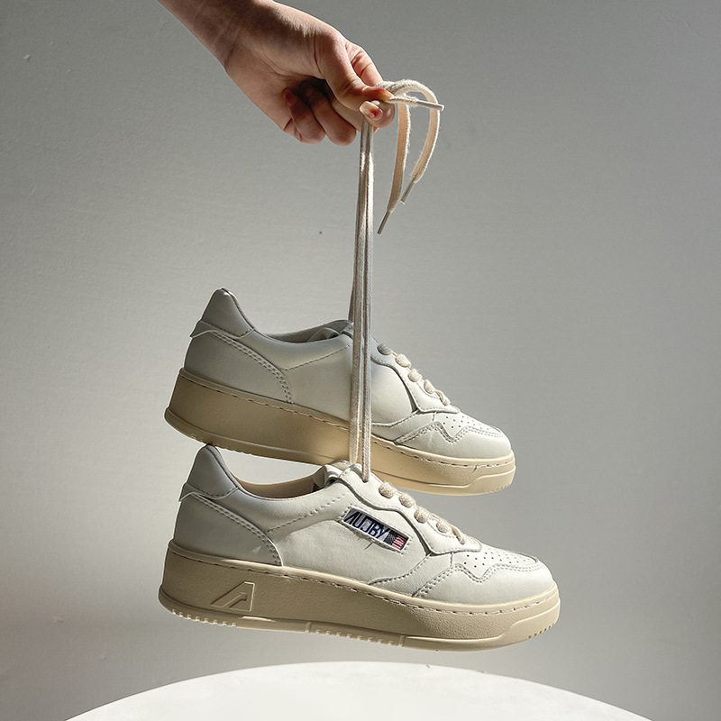 牛皮版~复古真皮小白鞋女