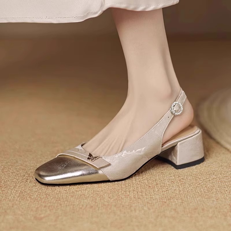 新中式国风真皮拼接浅口后空单鞋