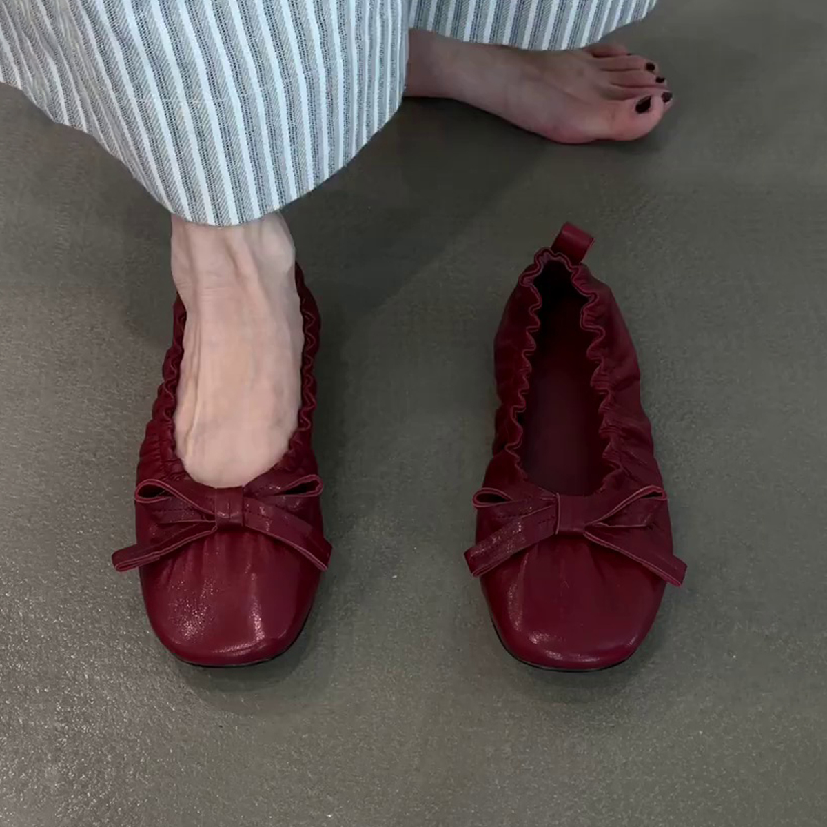 2025新款法式复古真皮蝴蝶结单鞋