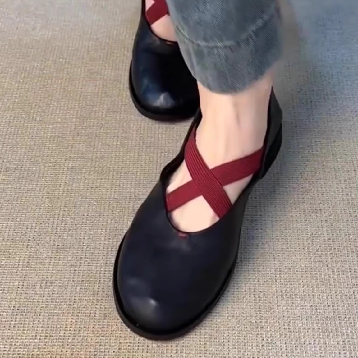 牛皮版~复古小众圆头芭蕾舞鞋