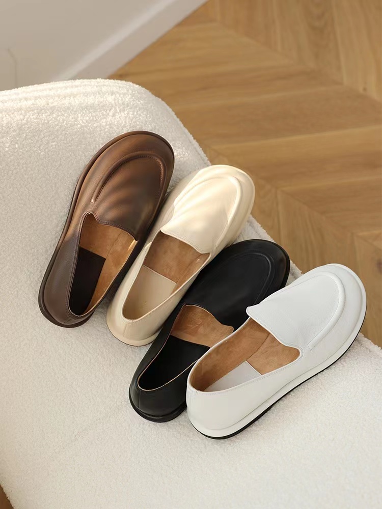 真皮单鞋平底一脚蹬女鞋乐福鞋