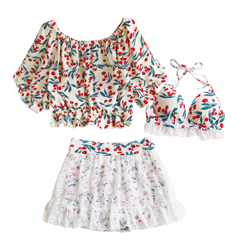 可爱日系游泳衣女士分体裙式保守显瘦遮肚少女学S生温泉泡澡服泳