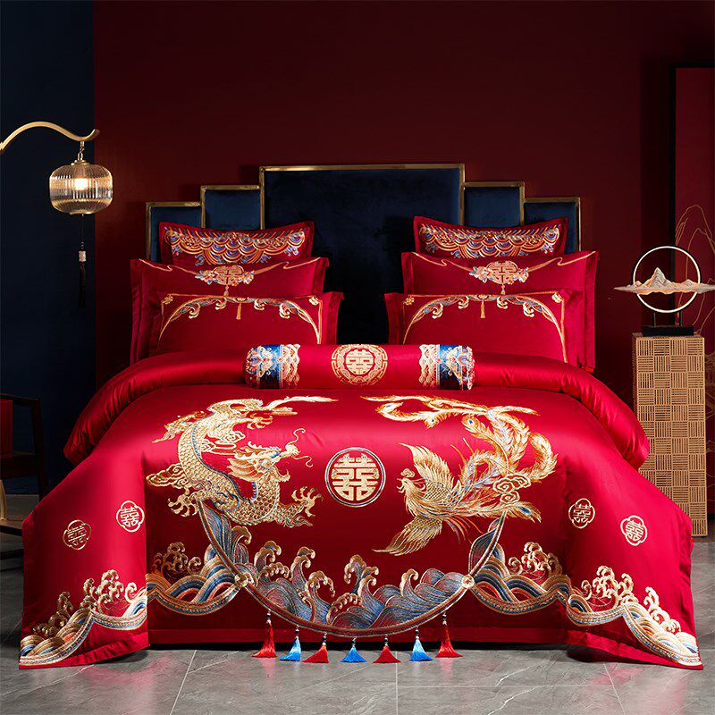婚庆全棉四件套大红刺r绣结婚龙凤套件送被子芯新婚房床上用品,床上用品,婚庆床品套件,淘宝优惠券,粉丝福利购,淘宝优惠卷