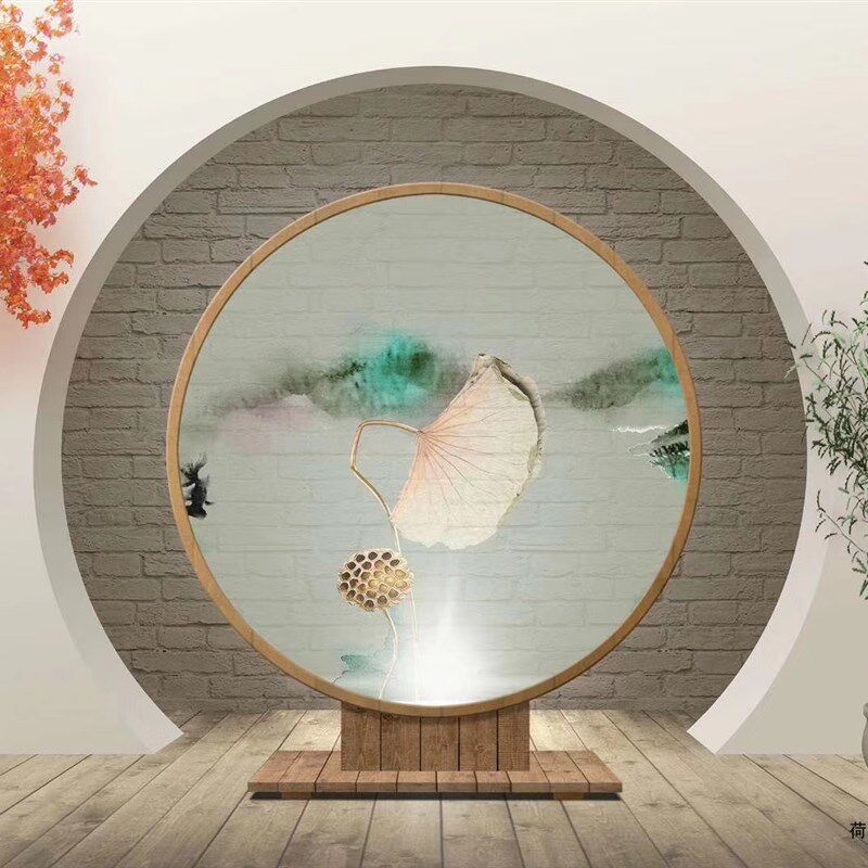 定做庭院b酒店别墅高档隔断玄关屏风夹胶夹丝画布艺术安全玻璃圆