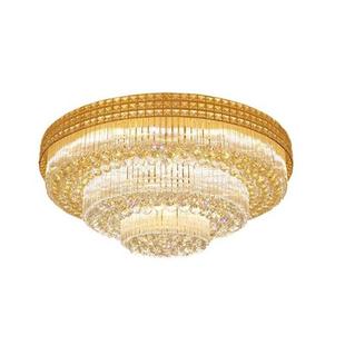 中山灯具金色水晶客厅灯圆形LED吸顶灯大型大堂工程灯现货
