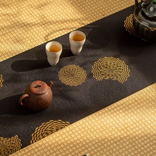 双面织锦团菊宝相纹精致防水茶J席 新中式 复古西阵织布艺桌旗