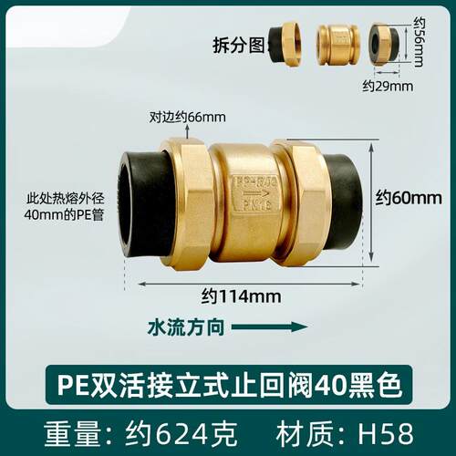 全铜25ppr止回阀热熔水管止水表单向阀4分活接PE40卧立式逆止阀50