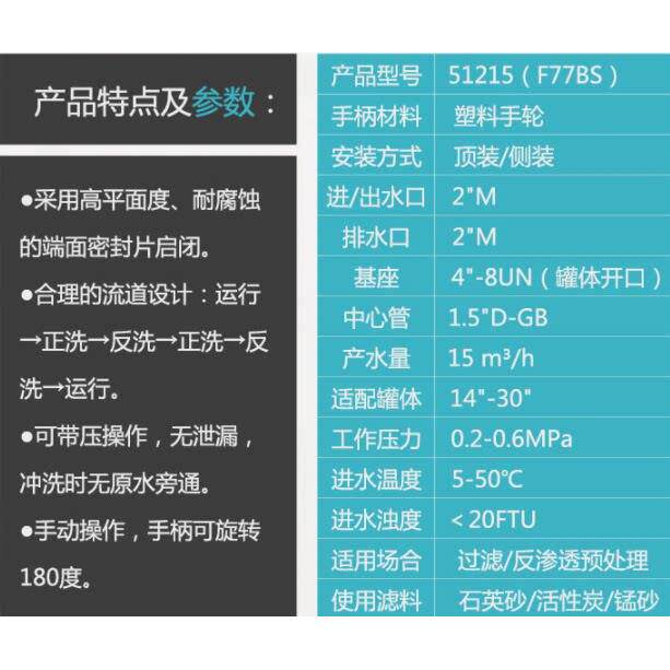润新手动阀多路控制阀正反冲洗多介质流量型水处理控制软化过滤阀