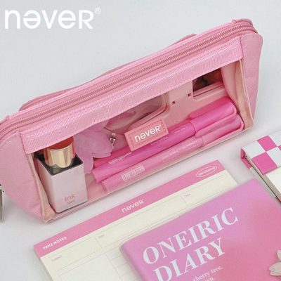 [新色2款]never巨能装笔袋2024年新款大容量文具袋3层学生用品