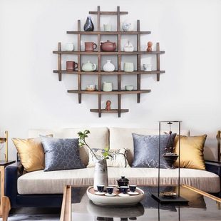 复古烧桐博古架壁挂家用多宝阁展示架茶具茶杯收纳架古董收藏茶架