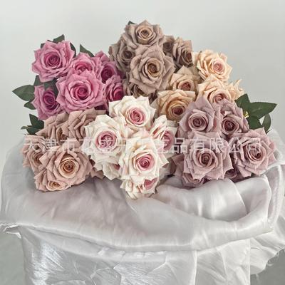 网红7头卡布奇诺玫瑰曼塔玫瑰仿真花束高级感假花家居软装外贸