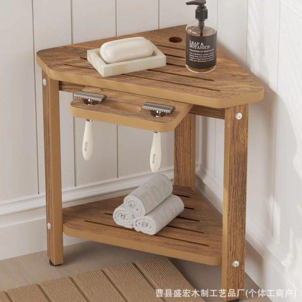 木质浴室皂架沐浴凳家用拐角双层储物架实木浴室洗漱用品整理架,收纳整理,暖气片置物架,淘宝优惠券,粉丝福利购,淘宝优惠卷