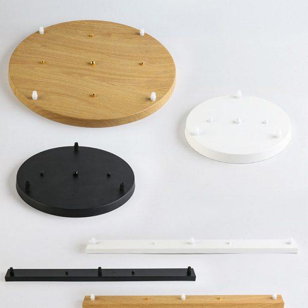 木纹长条吸顶盘圆形餐吊灯底座多头三头黑色白色铁艺定制组合灯座