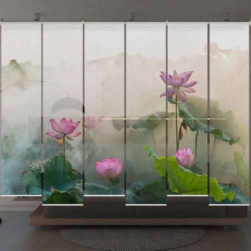 客厅挂屏软帘软隔断软挂帘半透明屏风 半透明挂帘卷帘门帘荷花