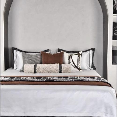 轻奢现代床品样板房间软装公司家具店摆场棕咖色床品可定制12件套