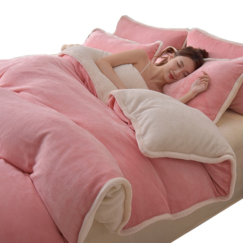 简约风牛奶绒e四件套加厚珊瑚绒纯色床单被套单件加绒2024新款冬