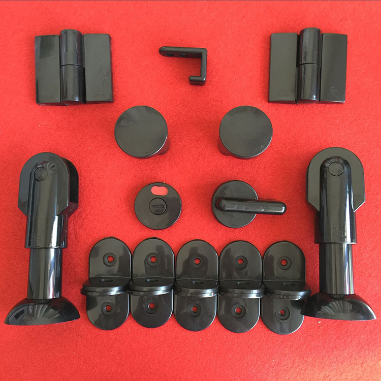 公共厕所卫生间隔断五金配件黑色叠门锁扣支撑脚指示锁合页铰链