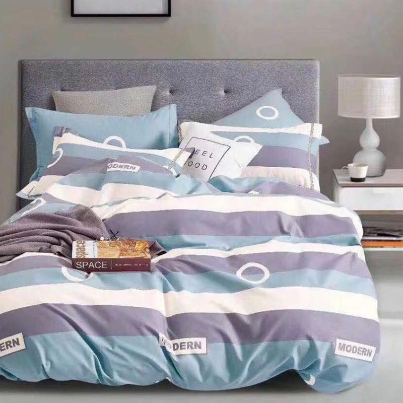 C加厚柔光棉全棉床上用品四件 圆圈条纹蓝白 可订做