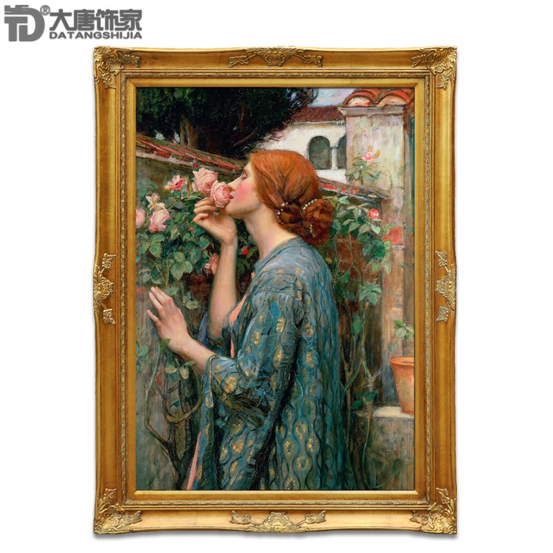 手绘欧式客厅油画 别墅玄关壁炉装饰画 古典人物画玫瑰的灵魂N8