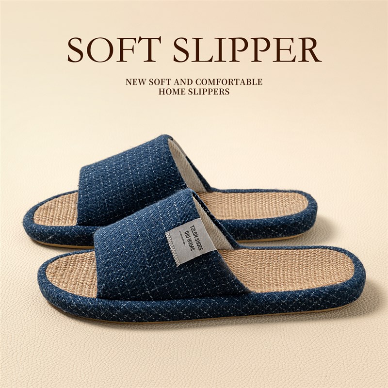 亚麻拖鞋男士家居室内四季透气吸汗防滑大码家用棉麻布拖鞋女春秋