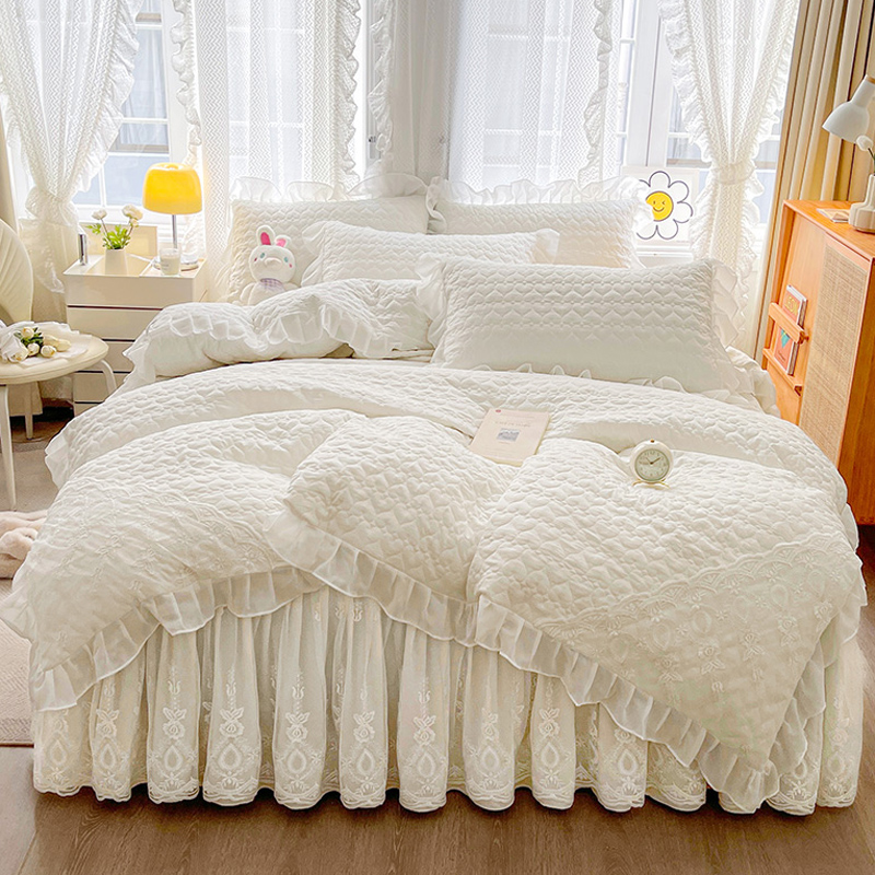 纯色类夹棉被单件高级感公主花边四件加厚人200x230cm被罩
