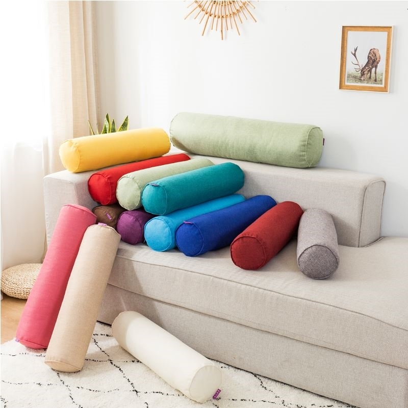 长条抱枕舒适糖果枕沙发头枕纯色亚麻圆柱抱枕腰靠美容院垫脚枕