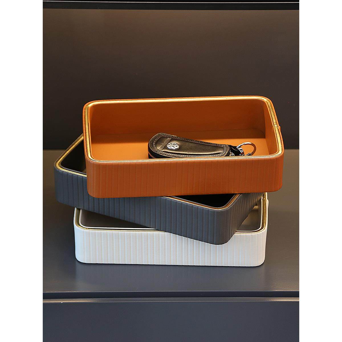 轻奢入户皮革钥匙口罩收纳托盘客厅玄关鞋柜简约装饰化妆品收纳盘,收纳整理,桌面收纳盒,淘宝优惠券,粉丝福利购,淘宝优惠卷