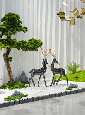 仿真迎客松绿植造景新中式室内枯山水楼梯下微景观玄关橱窗小摆件