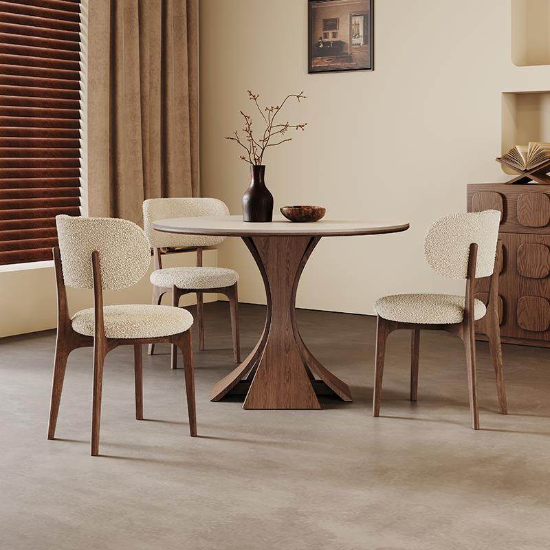 奥古斯特窈窕圆桌1米小户型家用圆形洽谈桌中古纯白岩板实木餐桌