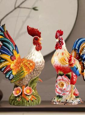 陶瓷镇宅彩色大公鸡吉祥如意乔迁礼品风水公鸡家居电视柜庭院摆设