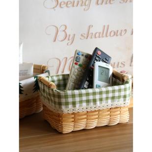 藤编木片编织收纳篮子小号桌面口罩收纳盒竹编收纳框客厅收纳筐