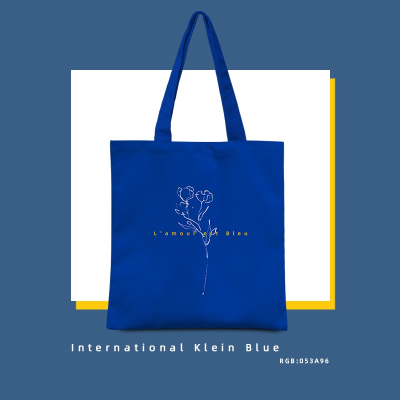 克莱因蓝帆布包一个起订小众艺术大学生上课简约布袋女夏文艺