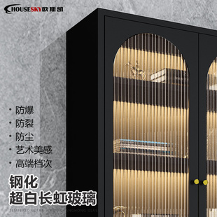 铁艺防尘书柜置物柜架带门家用中古黑色客厅玻璃展示柜子 轻奢法式