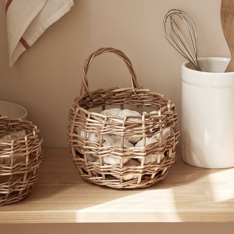 柳编姜蒜收纳筐厨房竹编篮蒜头复古壁挂篮手提编织小花篮藤编挂篮