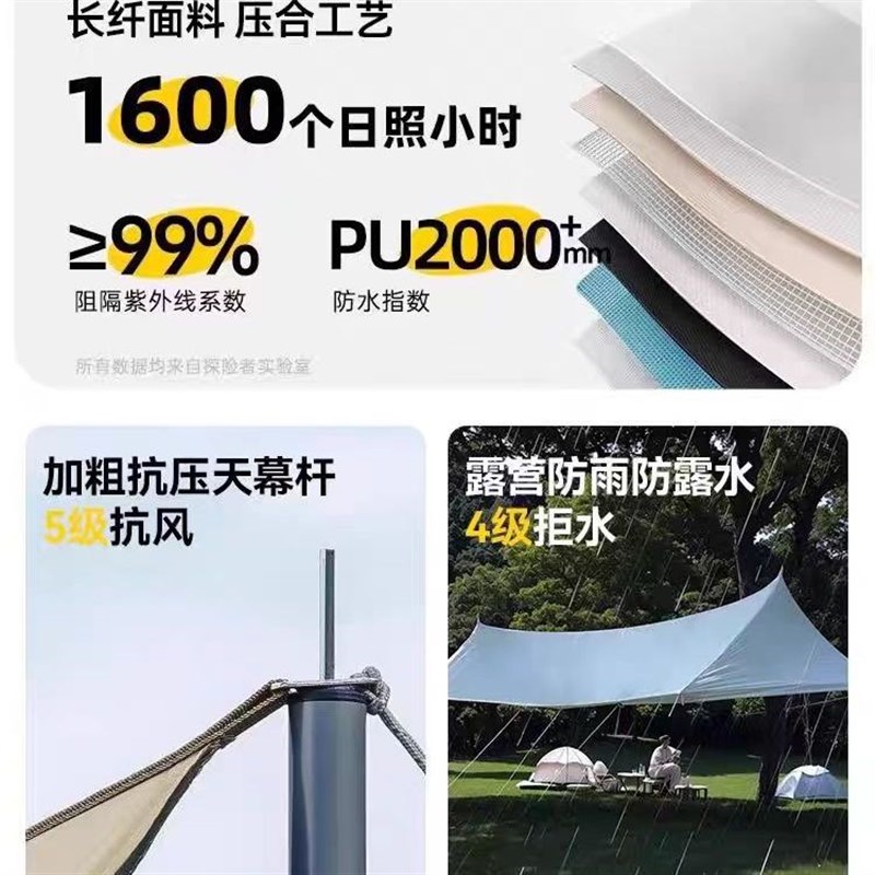 户外露营天幕涂银防晒黑胶帐篷便携式折叠野营遮阳布加厚防晒