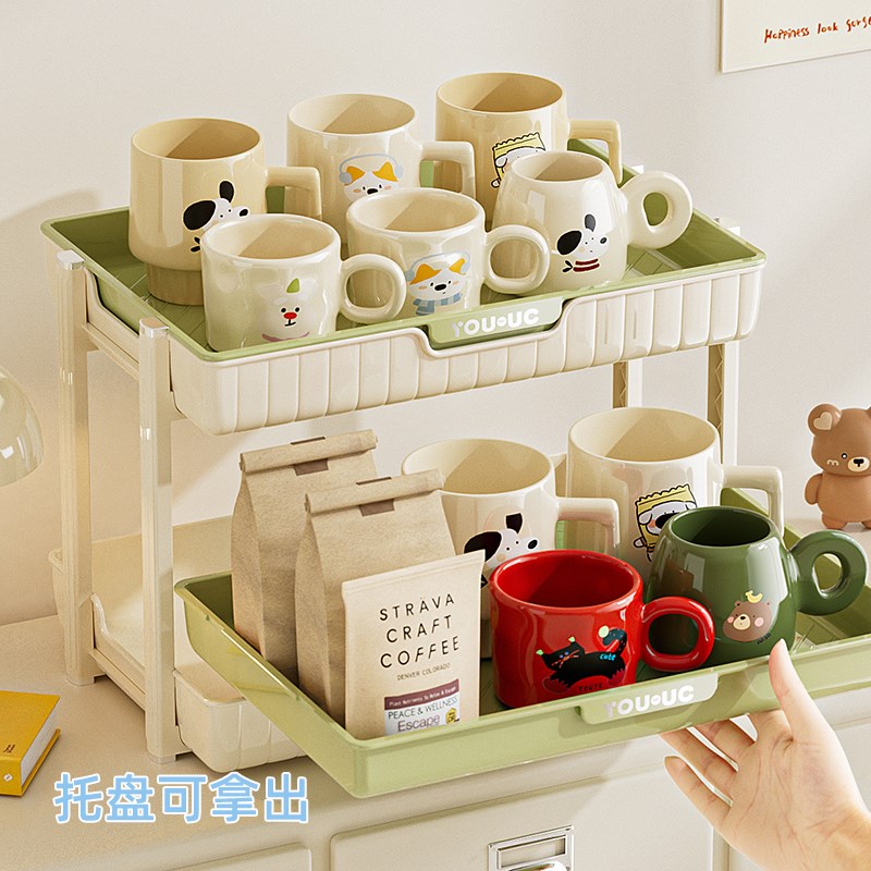杯架杯子收纳置物架桌面放水杯餐桌托盘家用茶杯架双层可沥水托盘