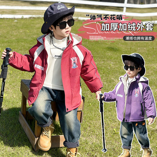 萱骁男童冬装加绒外套2025深秋款韩版儿童加厚连帽开衫中小童上衣