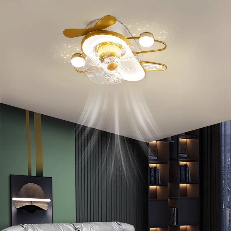 儿童房吸顶灯全光谱护眼飞机风扇灯男孩房间灯具现代简约卧室扇灯