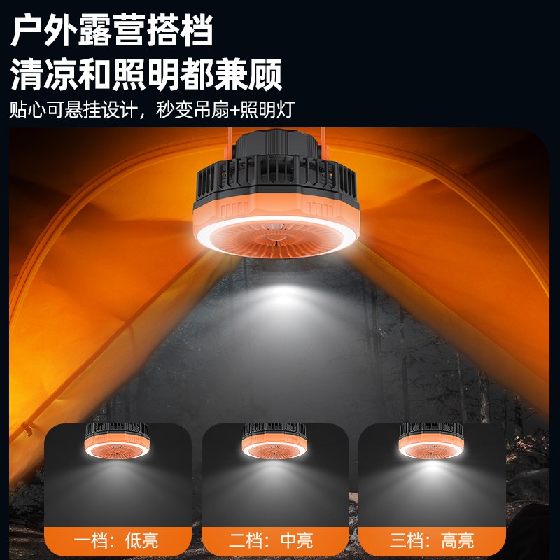 新款三合一多功能三脚架风扇户外露营灯帐篷摇头吊扇移动充电电源