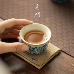 汝窑金万花品茗杯家用主人杯喝茶会客陶瓷功夫茶杯个人茶具