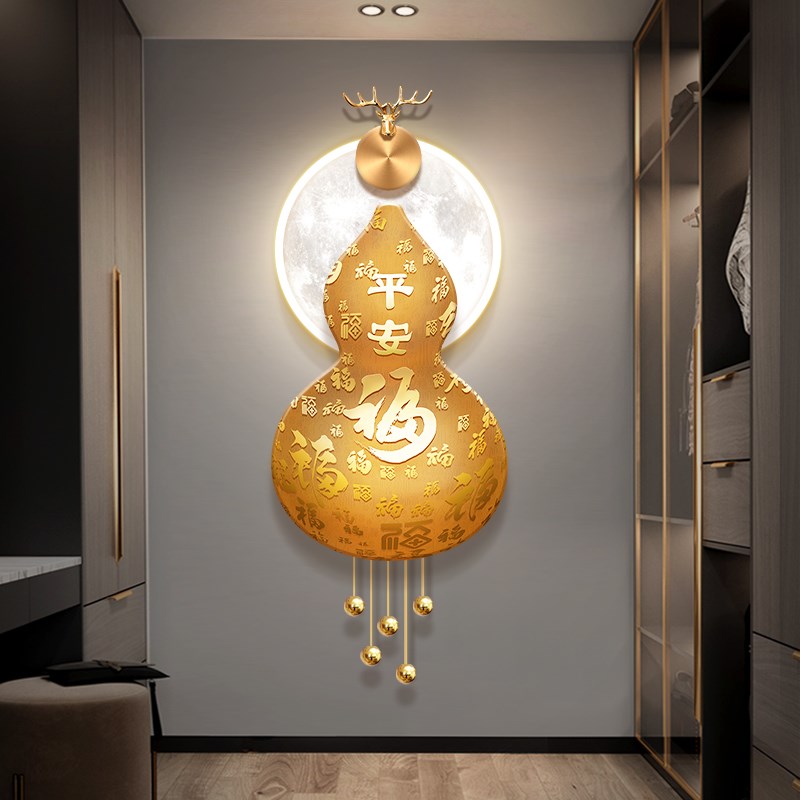 玄关福字装饰画轻奢走廊过道led立体壁画简约高级感发光晶瓷挂画