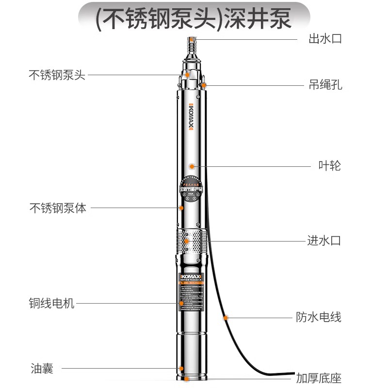 深井水泵潜水泵家用不锈钢小型螺杆深水泵深井泵220V高扬程抽水泵