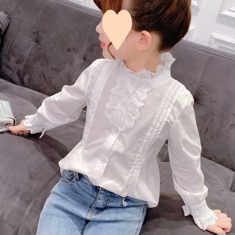 女童衬衫2025新款春秋长袖花边荷叶边女孩木耳蕾丝边公主风打底衫