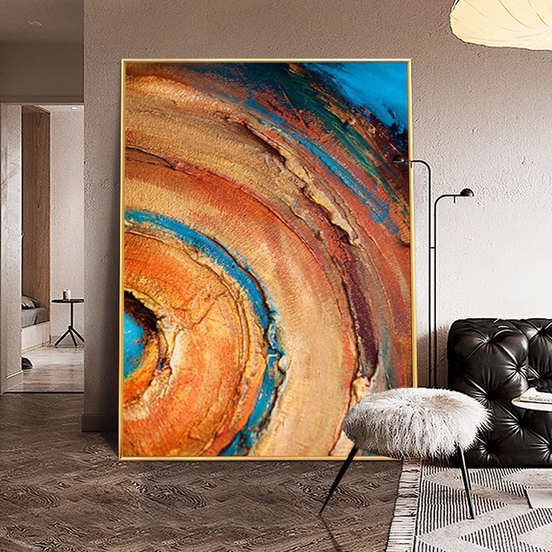 纯手绘木星星环油画抽象派装饰画客厅沙发背景墙挂画轻奢玄关落地