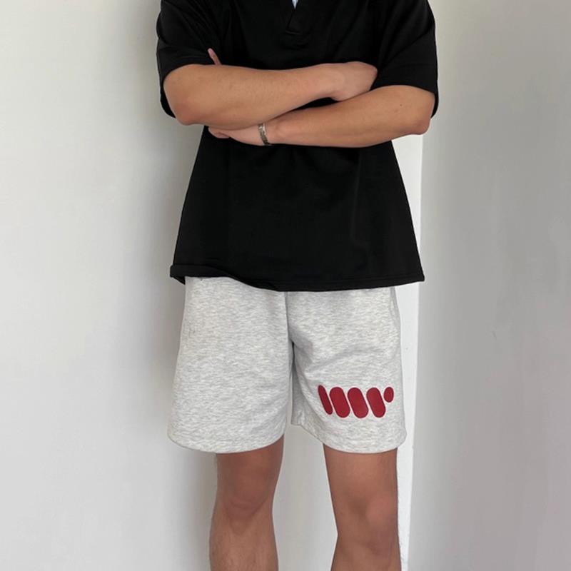 美式复古白灰色运动短裤男生夏季款宽松直筒裤潮牌高街休闲五分裤